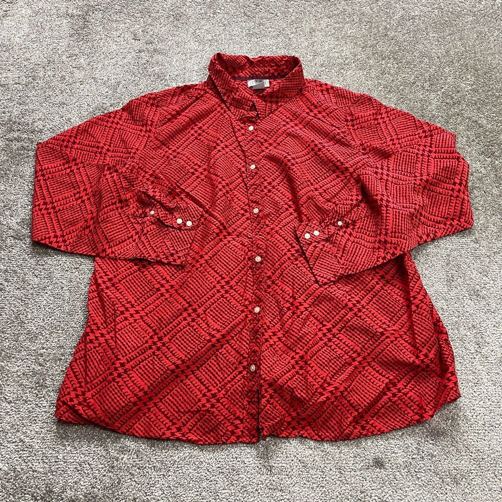 JCP Blouse Shirt Womens Plus 2X Red Collared Long Sleeve Button Up Silk Blend